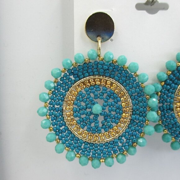 nOir Jewelry Faux Turquoise Circle Pendant Earrings Intricate Western Boho NWT - Picture 2 of 4